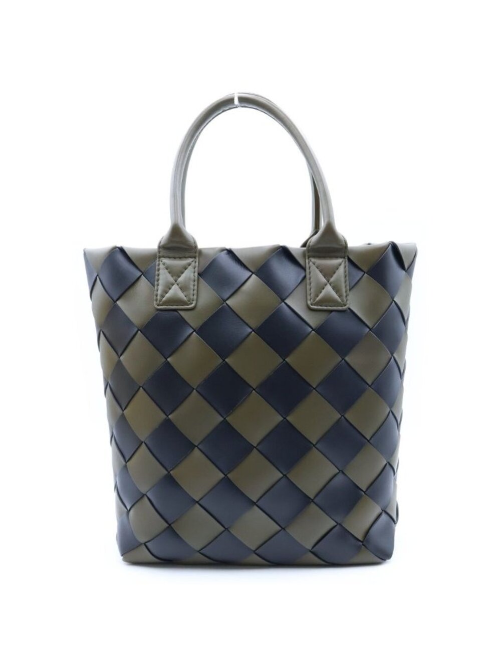 Bottega Veneta Maxi Cabas Intrecciato 2-Way Shoulder Bag Tote Bicolor Khaki